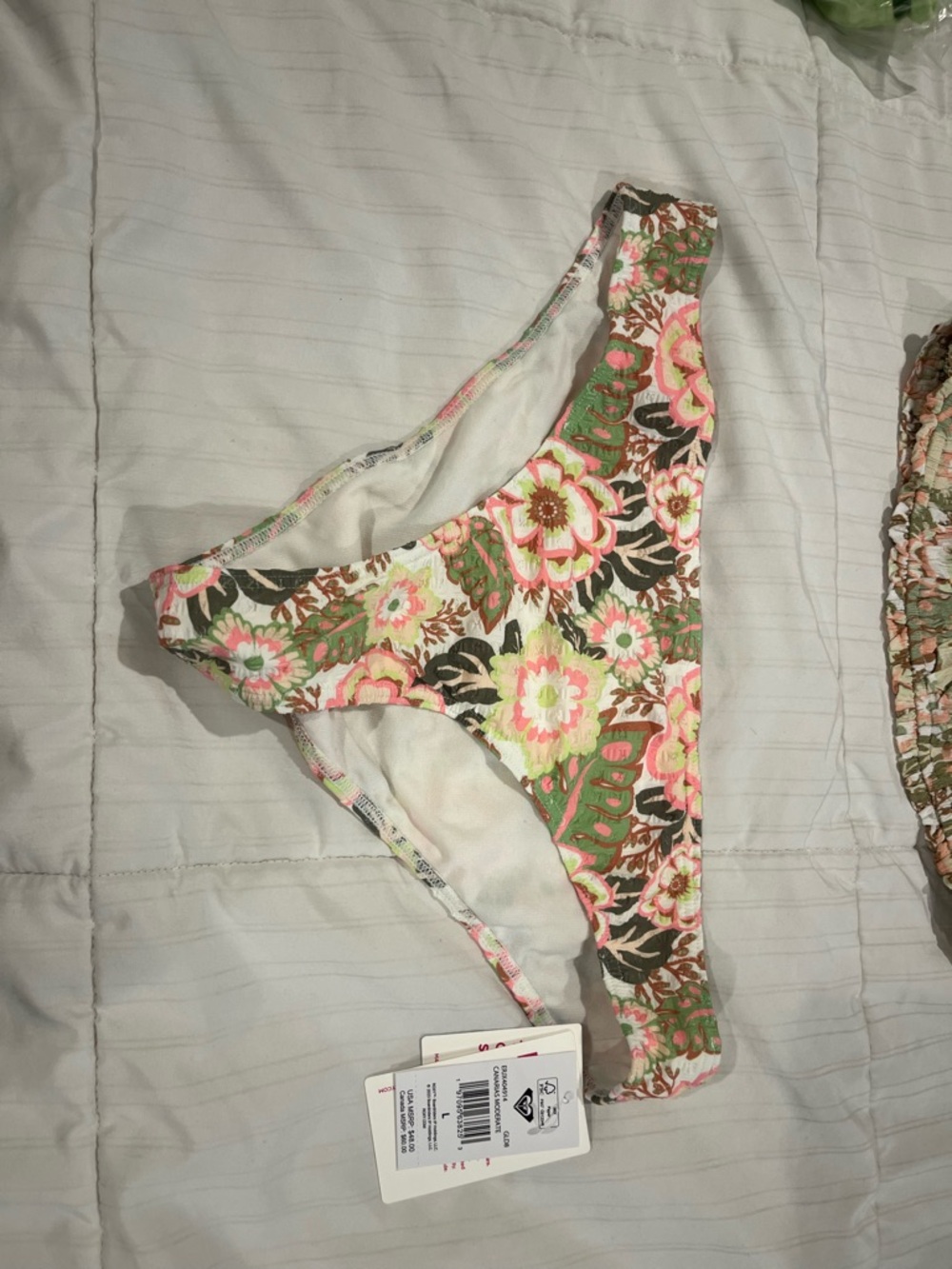 Roxy Floral Bikini Bottoms in Pink, Green, Brown